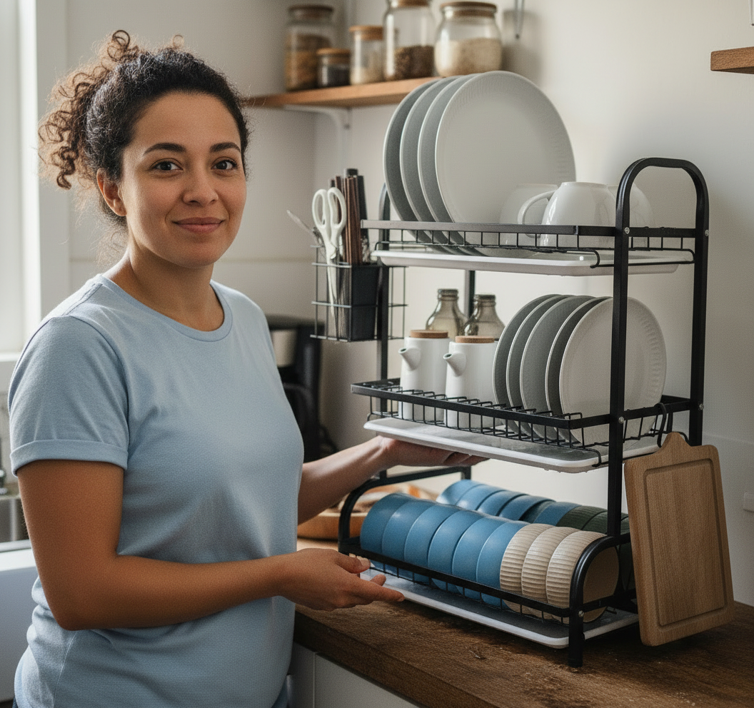 Mantén el orden en tu cocina gana espacio al instante con este organizador de 3 niveles”