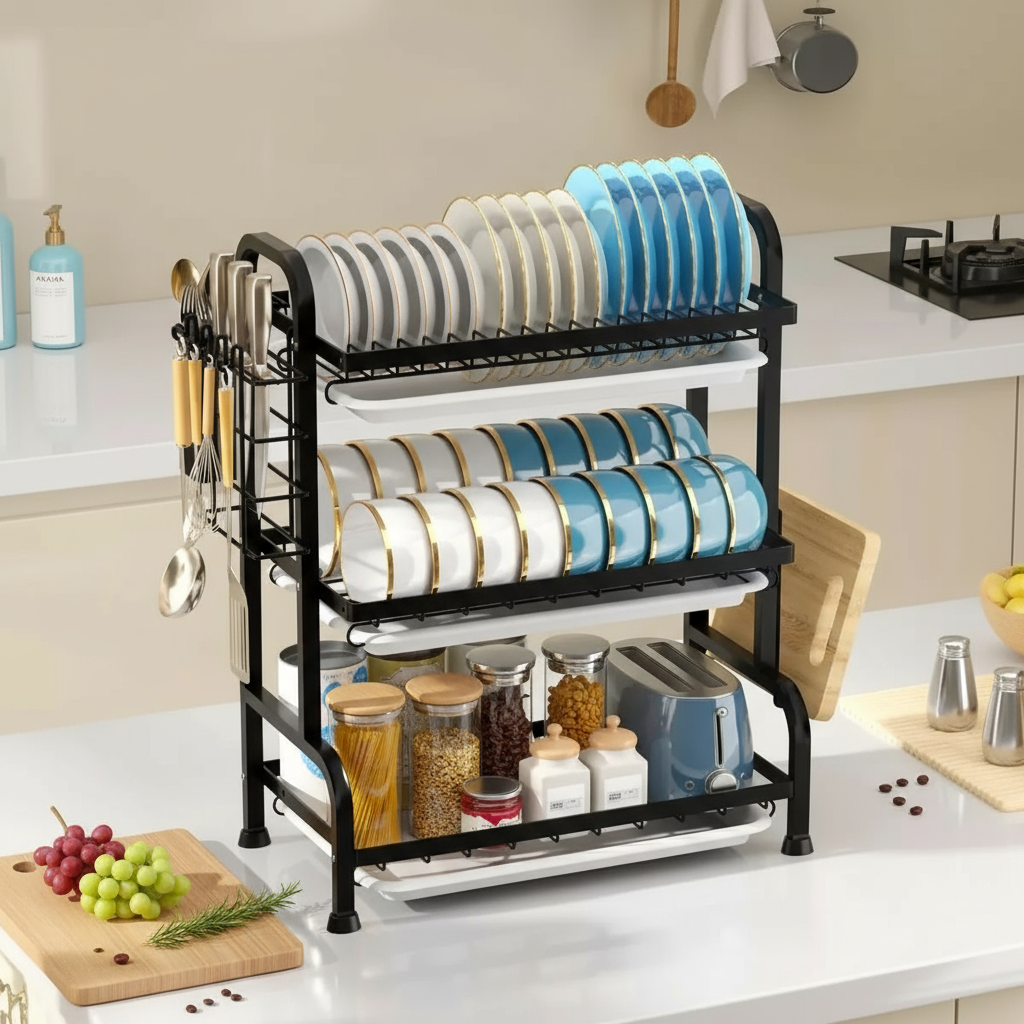 Mantén el orden en tu cocina gana espacio al instante con este organizador de 3 niveles”