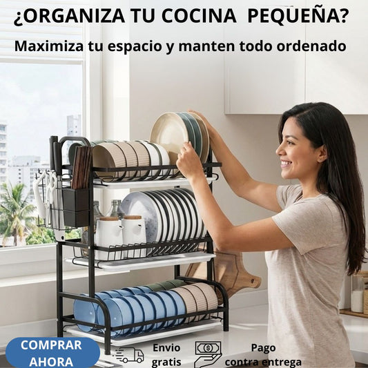 Mantén el orden en tu cocina gana espacio al instante con este organizador de 3 niveles”